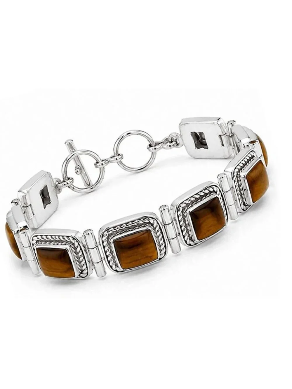 Genuine 37.73 Cts Tiger Eye Bracelet .925 Sterling Silver
